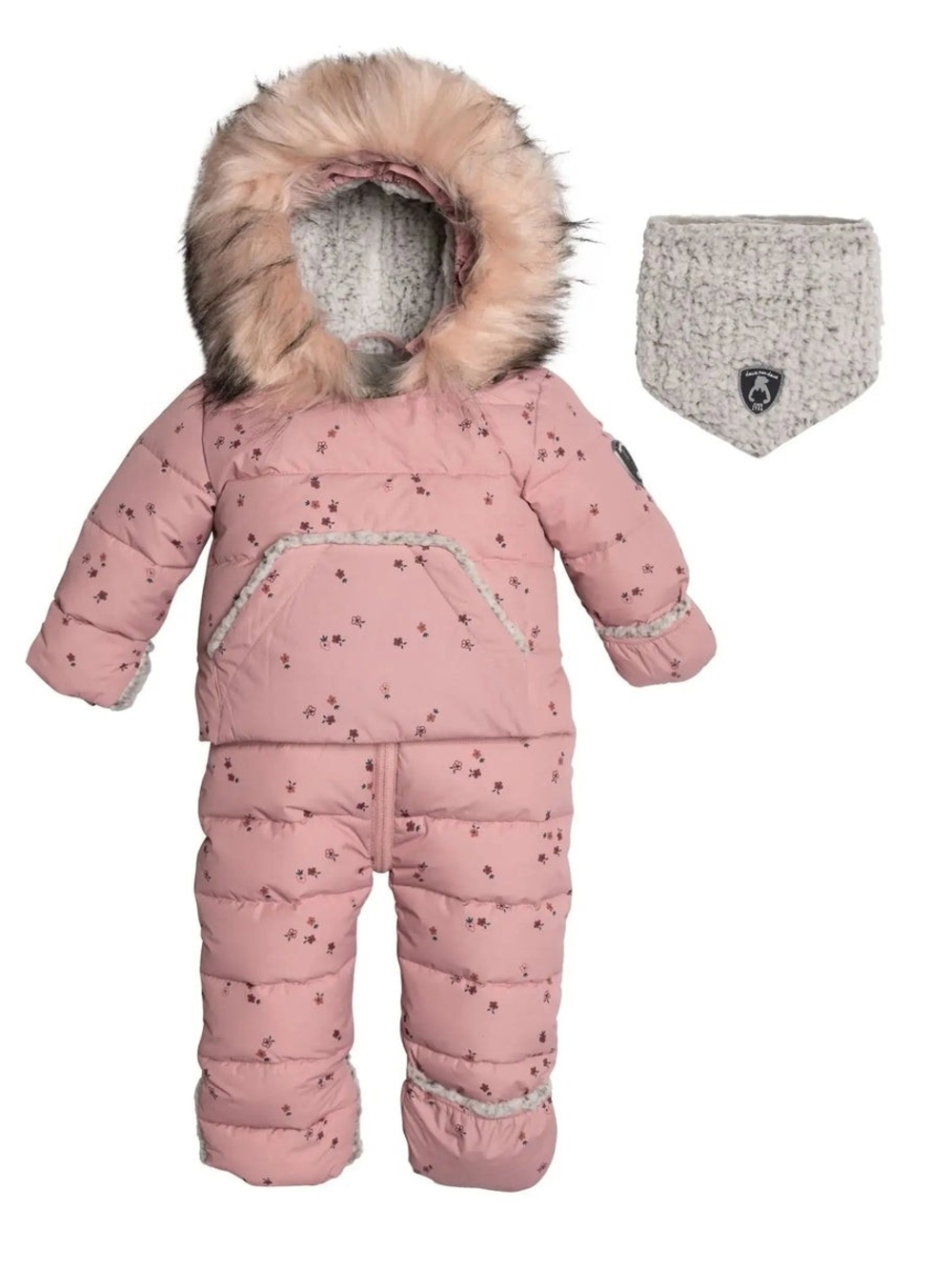 Deux Par Deux Pink Hooded Puffer Snowsuit with Faux Fur Trim